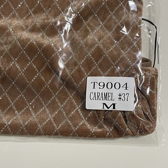 Velvet Diamond Check Print Bodysuit Top Size M Light Brown Metallic Holiday NEW - Picture 11 of 13